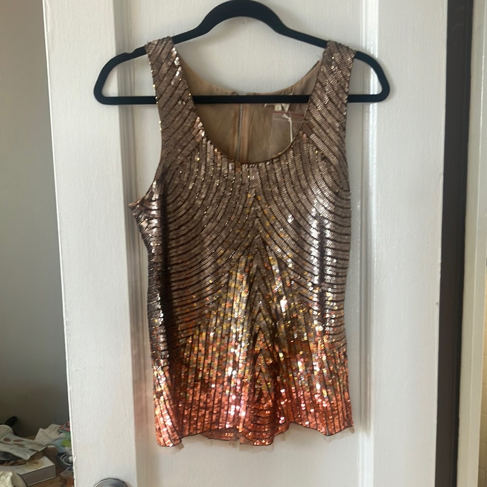 Hand embellished sequin ombré tank with back exposed zipper by Renzo Kai